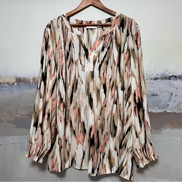 Belle by Kim Gravel Tops - BELLE by KIM GRAVEL Tie-Dye Watercolor 4X Tunic Flowy Blouse Smocked Cuff Sleeve